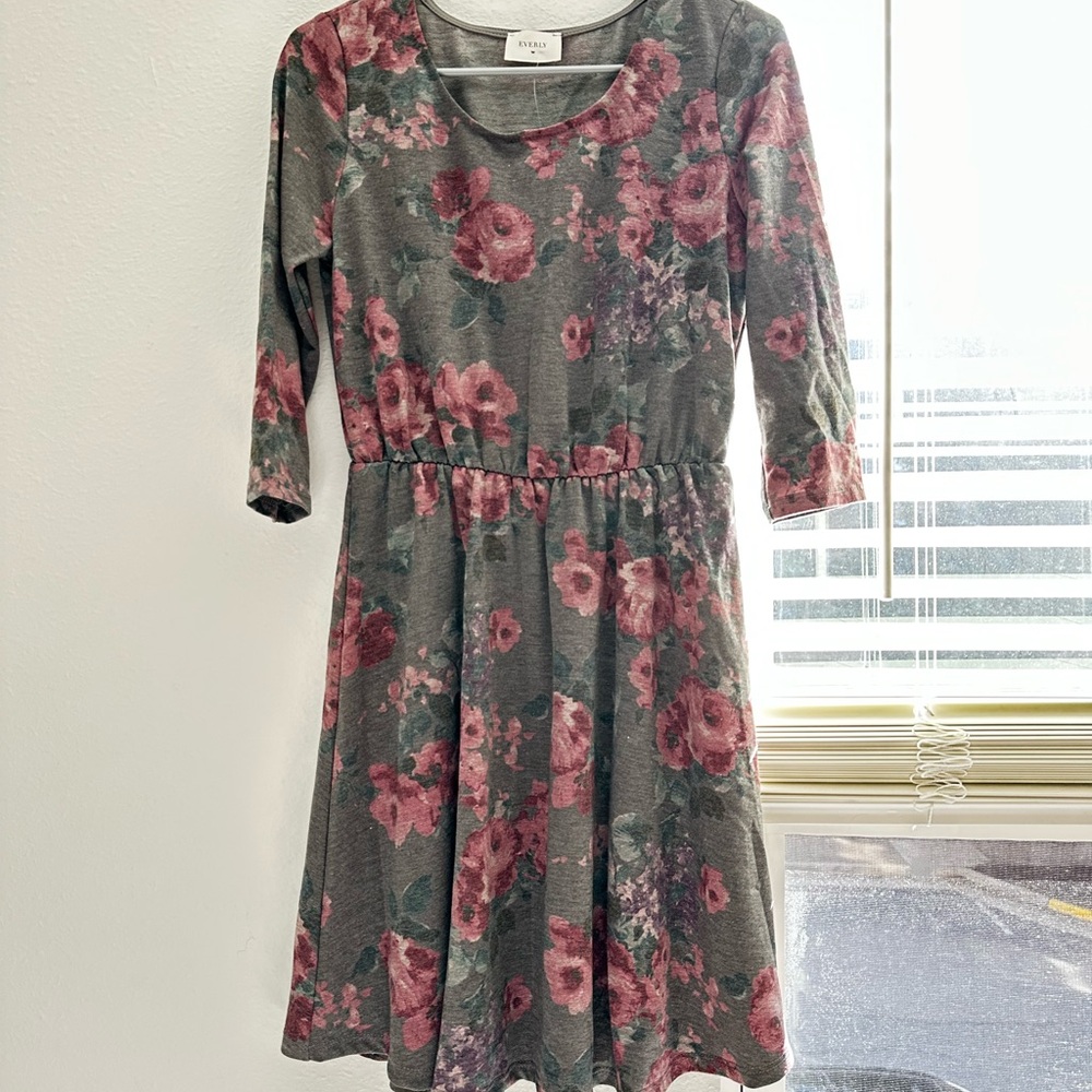 Floral Gray and Pink Floral Dress